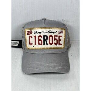 Christian Rose Iconic II London Mesh Trucker Hat Cap Plate Stone Gray Gold NWT